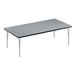 A Correll rectangular activity table with a black edge and silver legs.