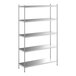 A Regency stainless steel stationary shelving unit with five shelves.