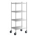 A Regency stainless steel mobile shelving starter kit with wheels and 4 shelves.