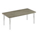 A rectangular Correll activity table with silver legs and a New England driftwood top.
