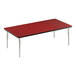 A rectangular red Correll activity table with silver metal legs.