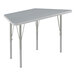 A grey trapezoid activity table with silver legs.