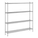 A wireframe of a Regency stainless steel wire shelving unit with four shelves.