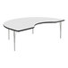 A white kidney-shaped activity table with black edges and silver legs.