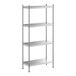 A Regency stainless steel stationary shelving unit with four shelves.