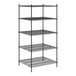 A black metal Regency wire shelving unit with four shelves.