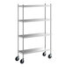 A Regency stainless steel shelving unit on wheels.