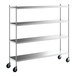 A Regency stainless steel mobile shelving unit with wheels.