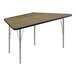 A rectangular Correll activity table with silver metal legs and a black edge.