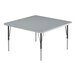 A square gray activity table with black metal legs.