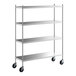 A Regency stainless steel shelving unit with wheels.