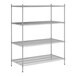 A wireframe of a Regency stainless steel shelving unit with 4 shelves.
