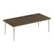 A Correll rectangular activity table with metal legs and a walnut top.