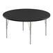 A black Correll round activity table with silver legs.