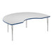 A white Correll activity table with a blue edge and metal legs.