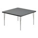 A square Montana granite activity table with silver legs.