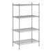 A wireframe of a Regency stainless steel shelving unit with four shelves.