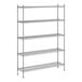 A wireframe of a Regency stainless steel wire shelving unit with four shelves.
