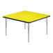 A yellow square Correll activity table with silver legs and black edge.