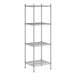 A wireframe of a Regency stainless steel shelving unit with four shelves.