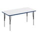 A white rectangular activity table with a blue edge.