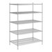 A Regency stainless steel wire shelving unit with five shelves.