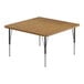 A square wooden Correll activity table with black metal legs.