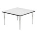 A white square Correll activity table with silver legs and black trim.