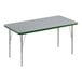 A rectangular activity table with a green border and silver legs.