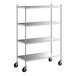 A Regency stainless steel shelving unit with wheels.