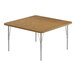 A square Correll activity table with a medium oak top and silver legs.