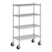 A Regency stainless steel wire shelving starter kit with wheels.