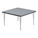 A square grey Correll activity table with silver legs and black T-mold edge.