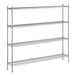A wireframe of a Regency stainless steel wire shelving unit with four shelves.
