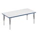 A white rectangular Correll activity table with a blue edge.