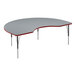 A grey and red Correll kidney-shaped activity table with black legs.