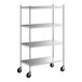 A Regency stainless steel mobile shelving starter kit with wheels.