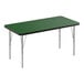 A green rectangular Correll activity table with silver metal legs and black trim.