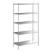 A Regency stainless steel stationary shelving unit with four shelves.