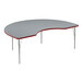 A grey and red Correll Kidney Activity Table with silver legs and red T-mold.