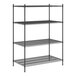 A black metal Regency wire shelving unit with four shelves.