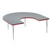 A grey and red Correll horseshoe activity table with silver metal legs.