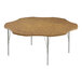 A Correll activity table with a medium oak wood surface and silver legs.