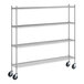 A Regency stainless steel wire shelving starter kit with wheels.