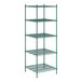 A Regency green wire shelving unit with five shelves.