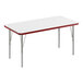 A white rectangular Correll activity table with a red edge.