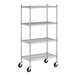 A Regency stainless steel wire shelving starter kit with wheels.