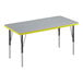 A grey rectangular Correll activity table with black legs and yellow edge.