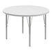 A white round Correll activity table with silver metal legs.