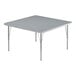 A square Correll activity table with gray top and silver legs.